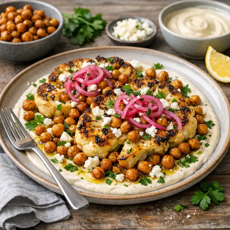 Karamelliserad blomkål med rostade kikärtor