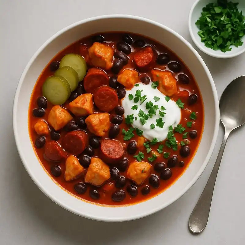 Gryta med kyckling, chorizo och bönor