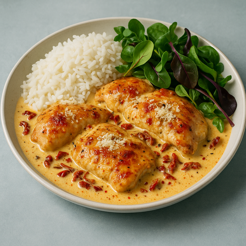 Kycklinglårfilé med vitlök och soltorkad tomat