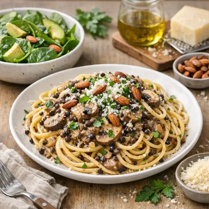 Pasta med linser och svamp