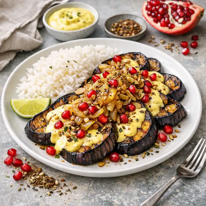 Rostad aubergine med curry-yoghurt