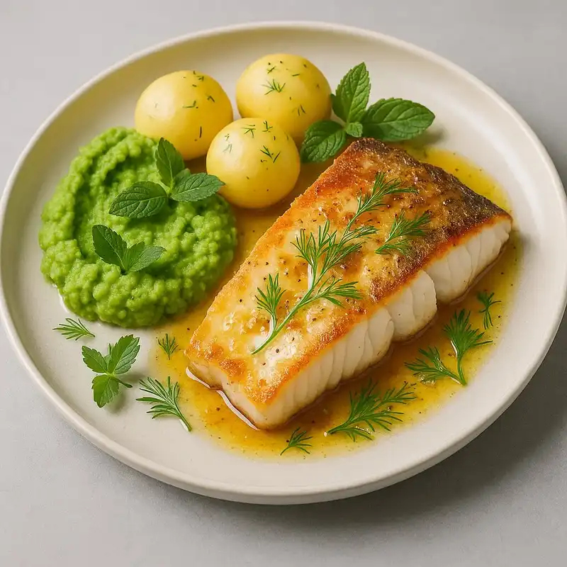 Stekt torsk med potatis och ärtor