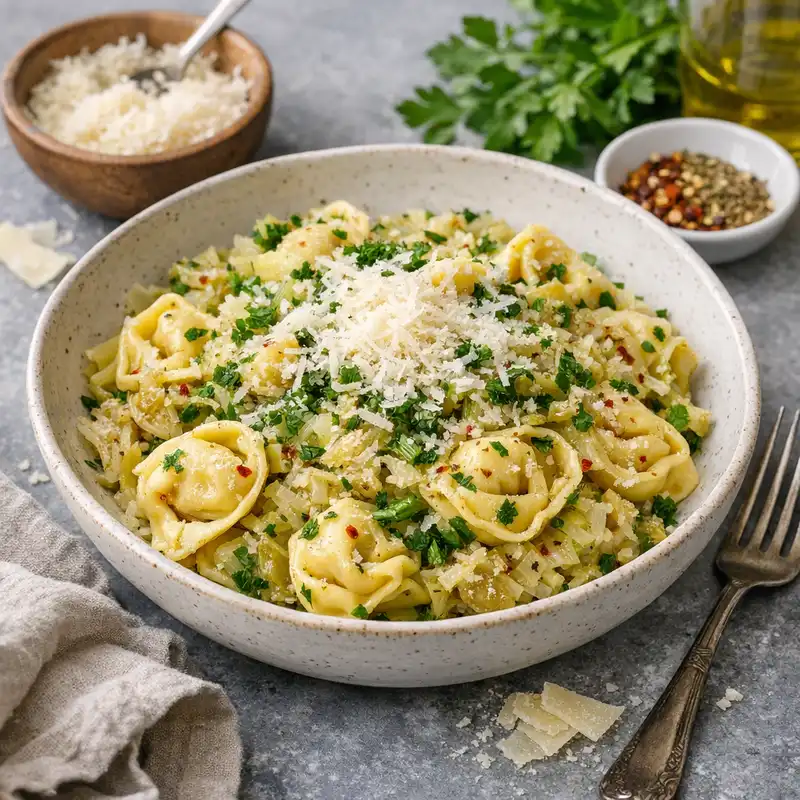 Tortellini med spetskål och parmesan